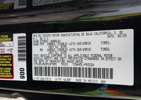 2025 Toyota Tacoma Trd Sport 4Wd z USA, uszkodzony, nr VIN 3TMLB5JN2SM107985